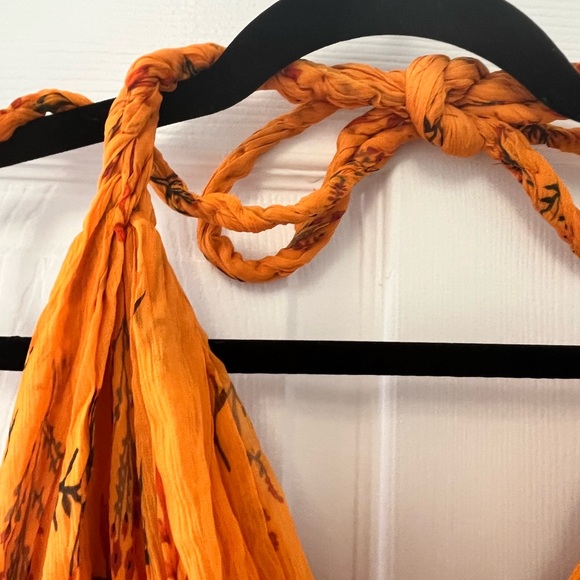 Anthropologie Pamela Halter Midi Dress | Orange Floral Tiered, NWT Size 14 - Picture 4 of 10